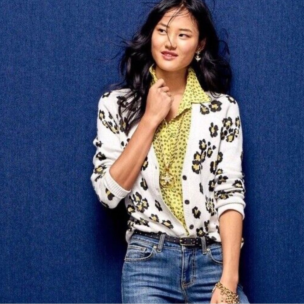 CAbi Cream and Black Cardigan with Leopard Print